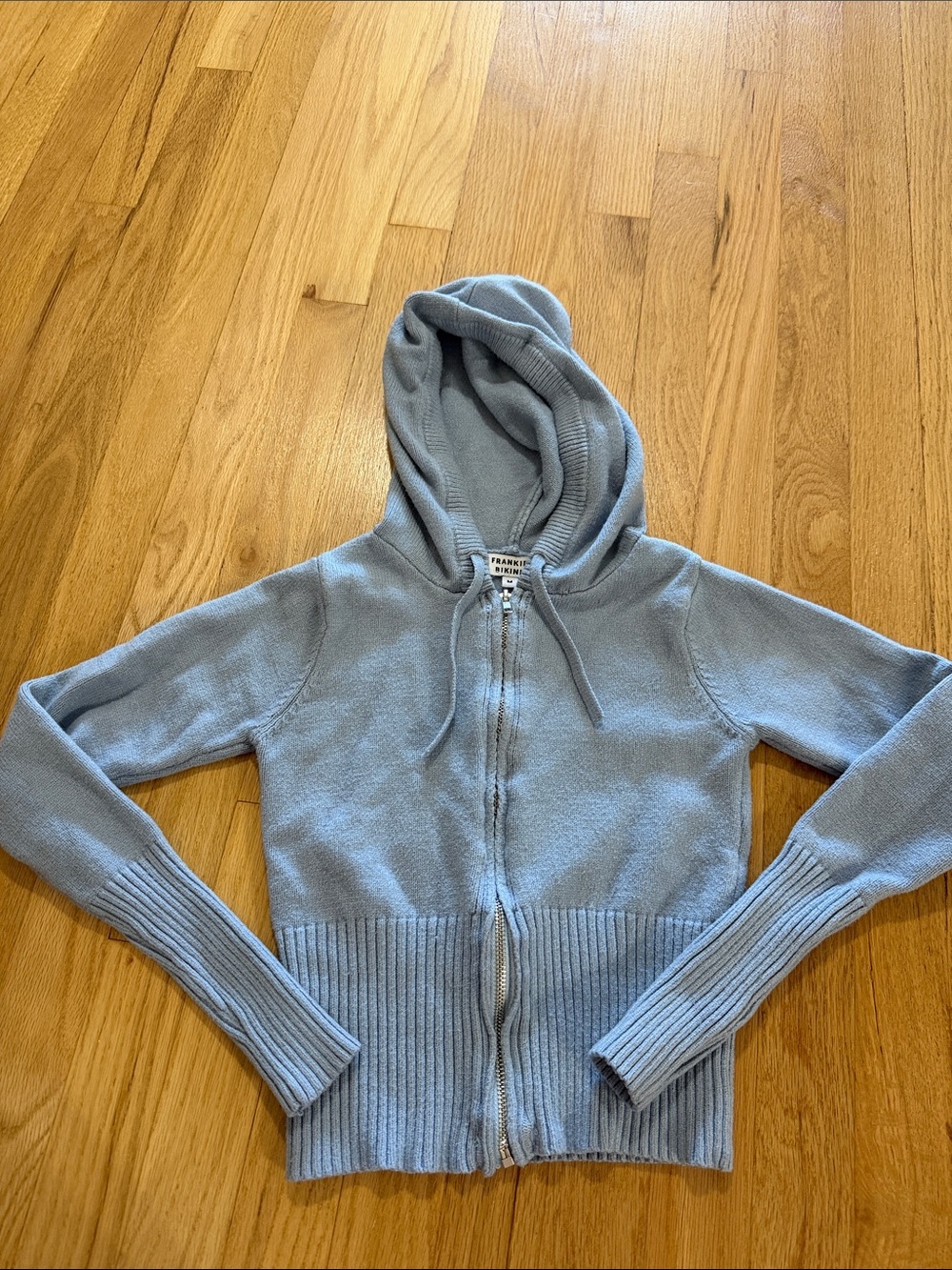 Frankie's Bikinis Blue Cloud Knit Aimee Zip Up Sweater Hoodie Sz M